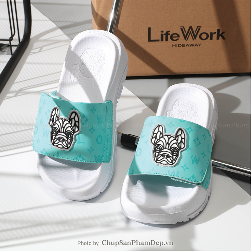 Dép Bản HQ LifeWork Logo 3D Quai Xé Phối Hoa Văn