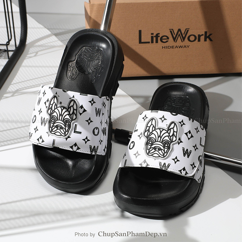 Dép Bản HQ LifeWork Logo 3D Quai Xé Phối Hoa Văn